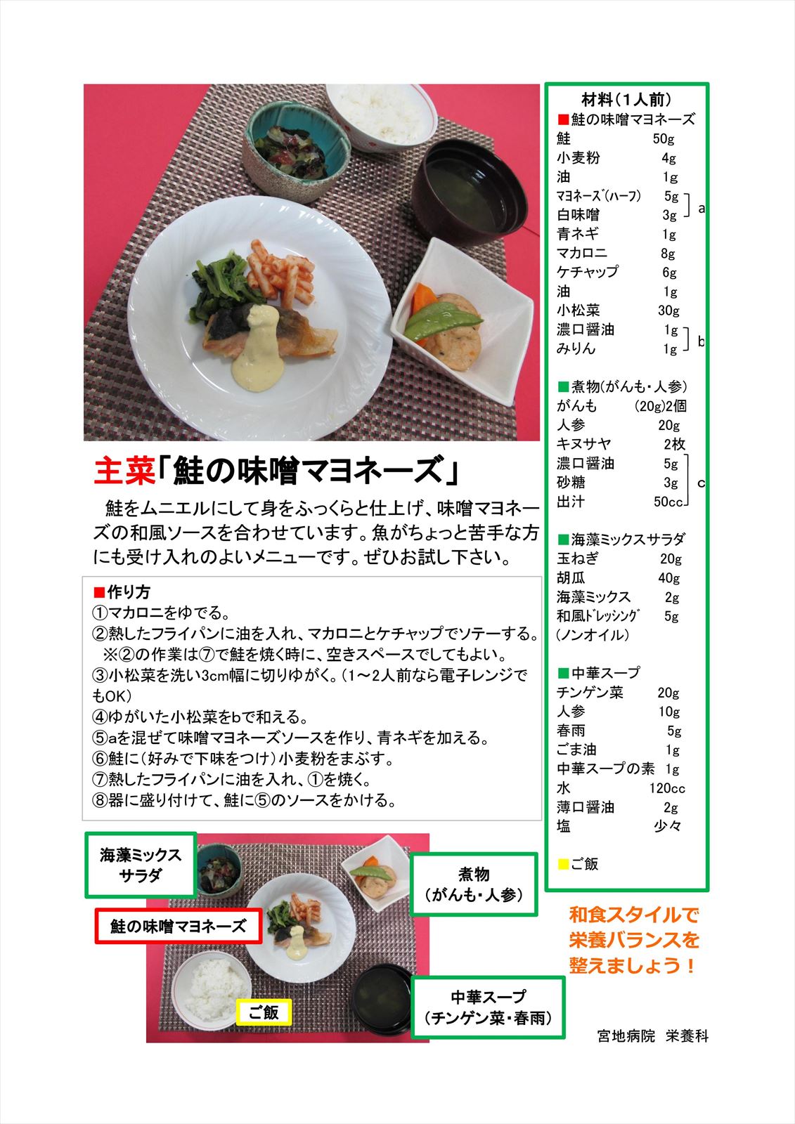 みやじ食堂 料理レシピ紹介 第３弾 鮭の味噌マヨネーズ 宮地病院